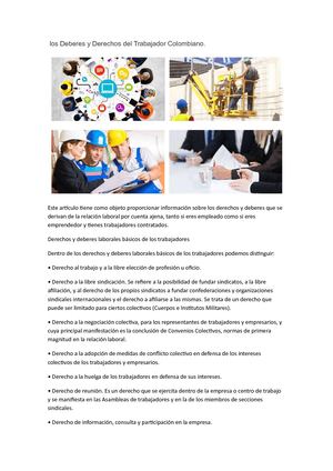 Los Deberes Y Derechos Del Trabajador Colombiano
