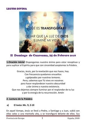 2º Domingo de Cuaresma : 25 de Febrero 2018