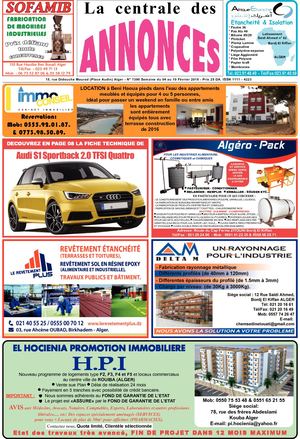 La Centrale des Annonces  N° 1390 Semaine du 04 au 10 Février 2018 - Prix 25 DA. ISSN 1111 - 4223