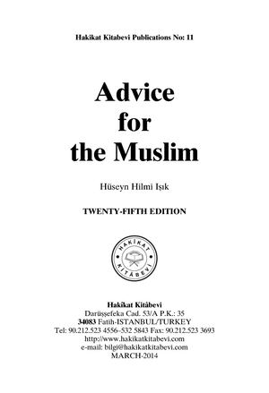 Advice For The Muslim