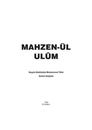 Mahzen Ul Ulum Seyyid Abdulzade Muhammed Tahir Serkiz Urpilyan