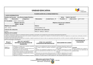 Planificación Unidad Didáctica 9no EGB. Arq.  Myrian Quijije Mendoza 2017