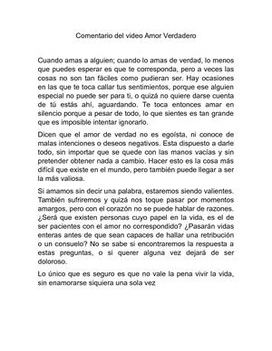 Comentario Del Video Amor Verdadero