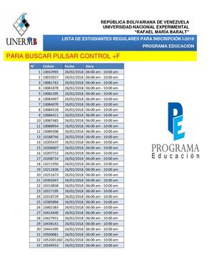 Inscripciones I-2018 Estudiantes Regulares (Programa Educación)