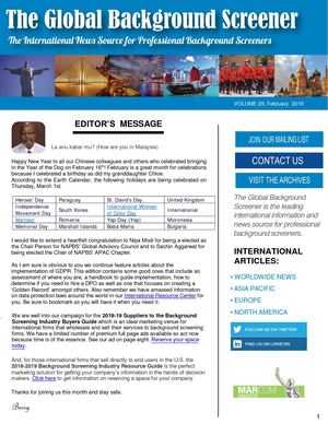 Global Background Screener - Volume 29, February 2018