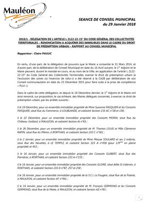 Seance De Conseil Municipal 29 01 2018