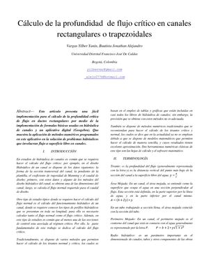 Calculo De La Profundidad De Flujo Criti