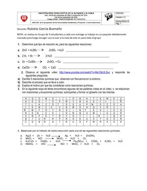 TALLER REACCIONES QUIMICA
