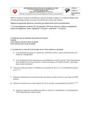 TALLER DE TEMPERATURA Y DENSIDAD