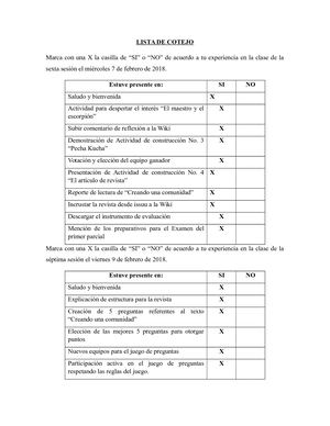 Lista De Cotejo 4 Braulio