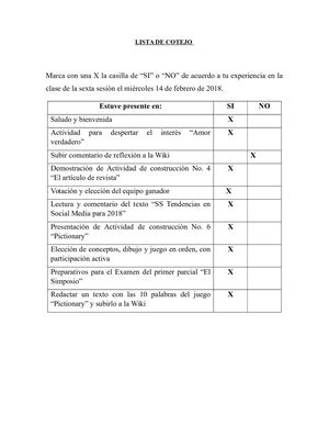 Lista De Cotejo 6 Braulio