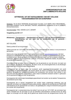 Lijst van het kunstpatrimonium - College van 09/11/2017