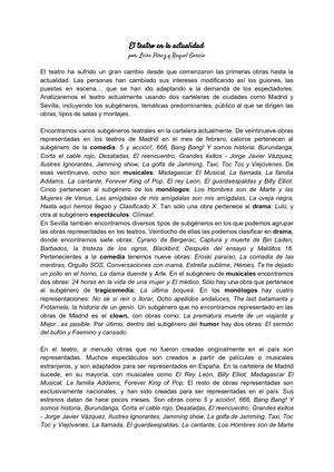 Trabajo De Investigación Sobre El Teatro En La Actualidad