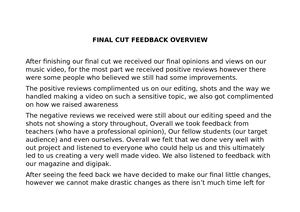 Final Cut Feedback Overview