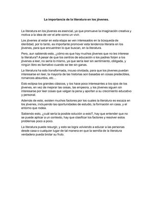 LA IMPORTANCIA DE LA LITERATURA EN LOS JÓVENES