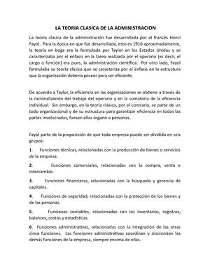 LA TEORIA CLASICA DE LA ADMINISTRACION