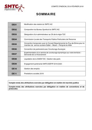 Délibérations Comité Syndical Du 8 Février 2018