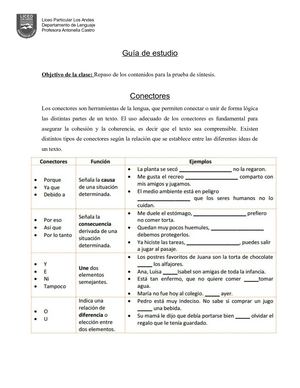 Guía De Estudio Prueba De Síntesis Segundo Nivel