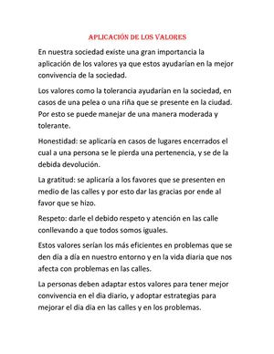 Aplicación De Los Valores