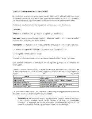 Clasificación De Los Contaminantes Químicos
