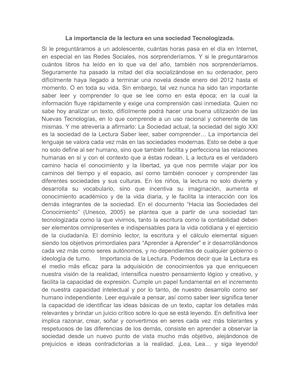 La Importancia De La Lectura En Una Sociedad Tecnologizada