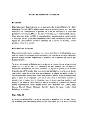 Historia Del Periodismo En Colombia