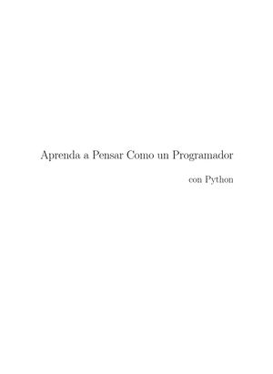 Aprenda A Pensar Como Un Programador En Python
