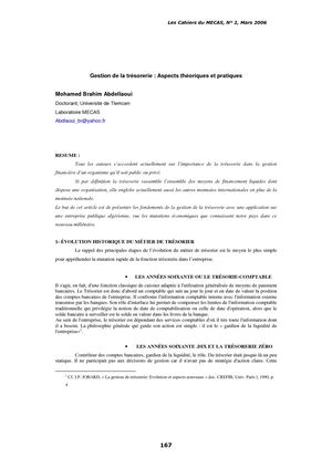 Gestion De La Trésorerie Aspects Théoriques Et Pratiques