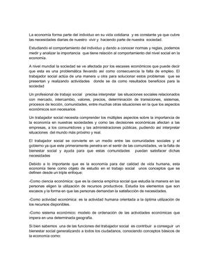 Ensayo la economia y su importancia en la vida del insividuo