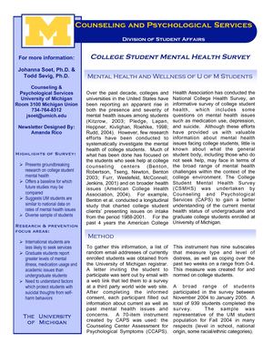 College Student Mental Health Survey: Phase I