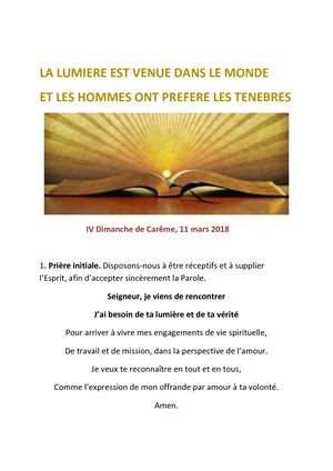 IV Dimanche Carême : La Lumiere est Venue dans le Monde