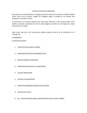 Lista De Colegios En Cartagena