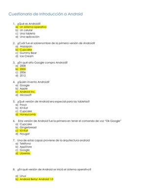 Cuestionario De Introduccion A Android