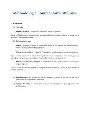 Méthodologie Commentaire Littéraire
