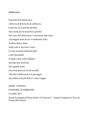 Adolescenza Vanessa D'ambrosio