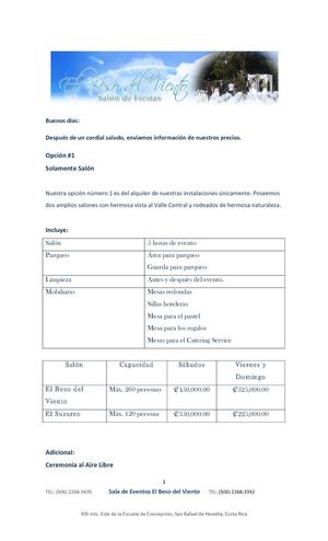 Salón El Beso Del Viento Precios Boda