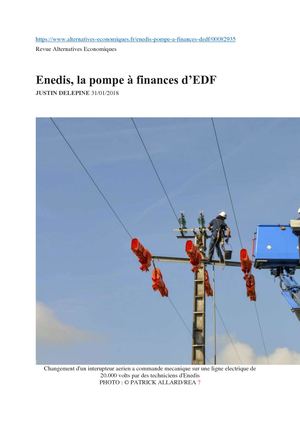 Alternatives Economiques Enedis, La Pompe à Finances D'edf 31 Janvier 2018