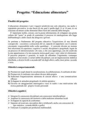 Progetto Educazione Alimentare