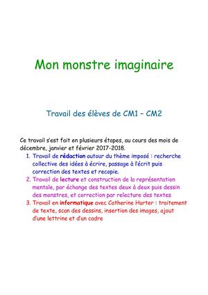 Mon Monstre Imaginaire Classe CM