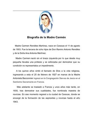 Biografia De La Madre Carmén
