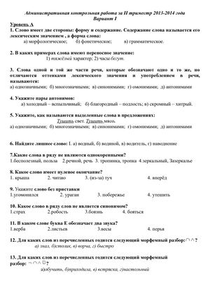 Административная контрольная работа за II триместр вар 1