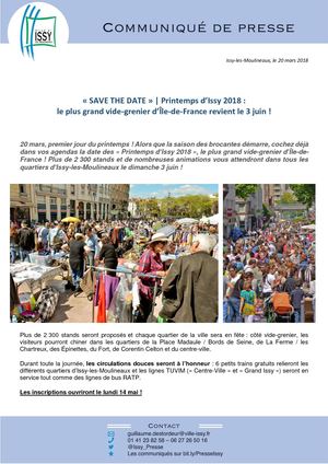 Communiqué de Presse - Save the Date : les Printemps d'Issy 2018 reviennent le 3 juin !