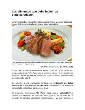 Los Alimentos Que Debe Incluir Un Plato Saludable