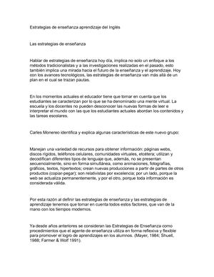 Estrategias De Enseñanza Aprendizaje Del Inglés