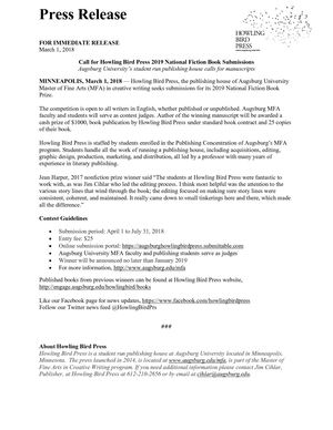 Howling Bird Press Fiction Press Release