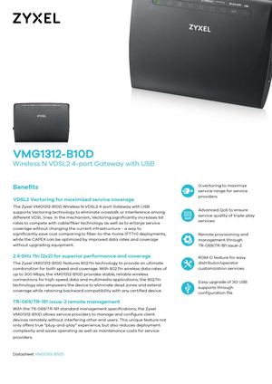 VMG1312-B10D Gateway Wireless-N VDSL2 de 4 puertos con USB