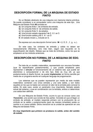 Descripción Formal De La Máquina De Estado Finito