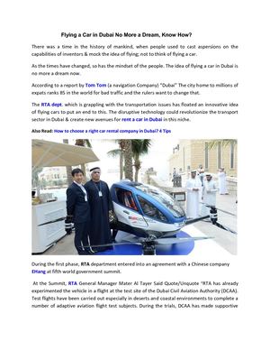 Flying A Car In Dubai No More A Dream