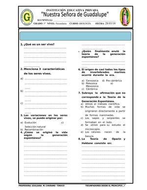 Guía Iii Origen De La Vida