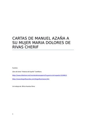 Cartas De Manuel Azaña A Su Mujer Maria Dolores De Rivas Cherif